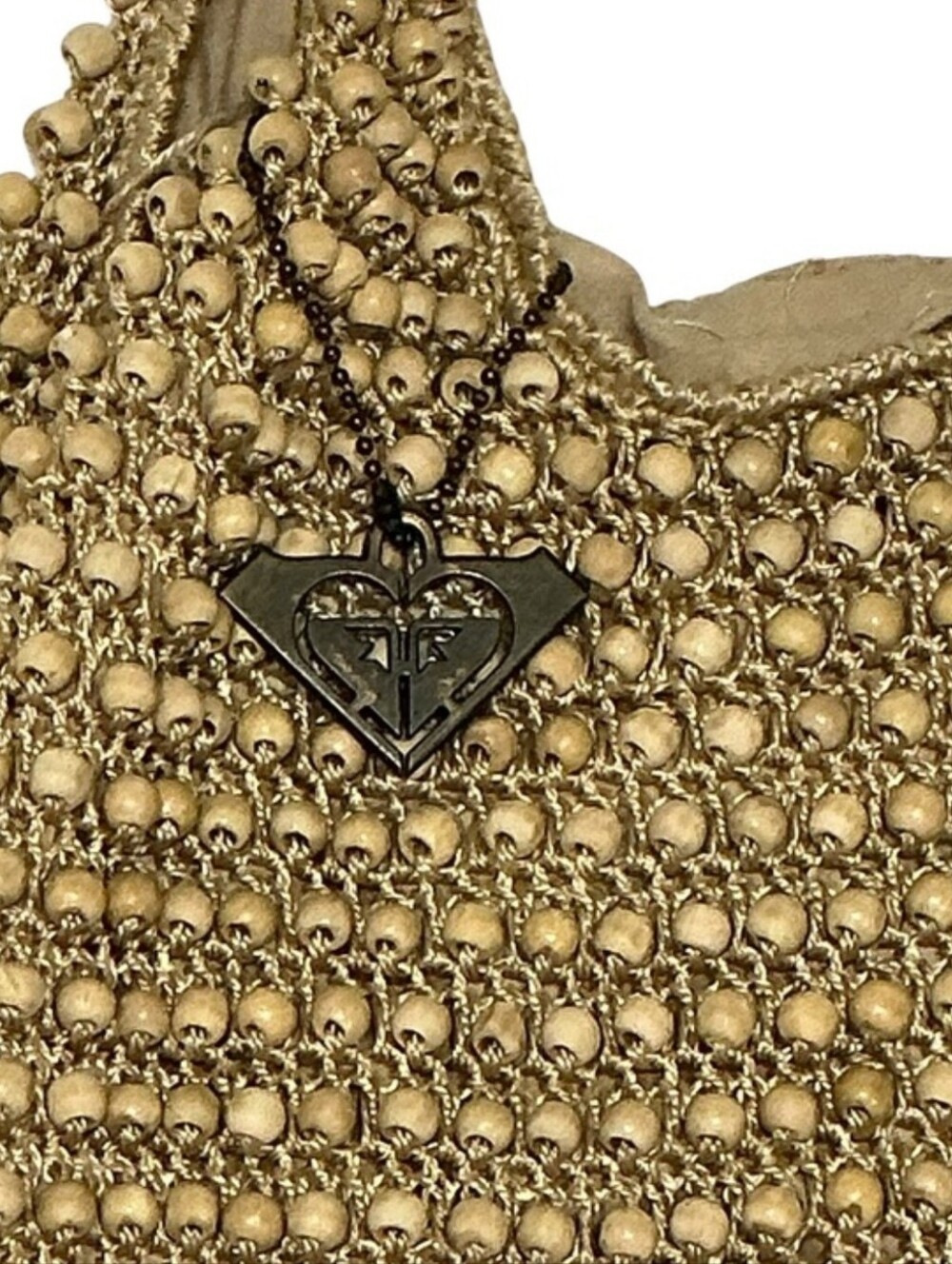 Rare Roxy Tan Y2K Beaded Shoulder Bag With Charm